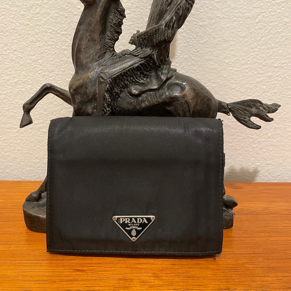 PRADA BLACK NYLON TRI WALLET